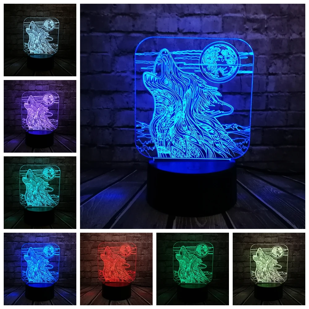Новый Животный Волк 3D лампа светодиодная USB настольная многоцветный Лава RGB