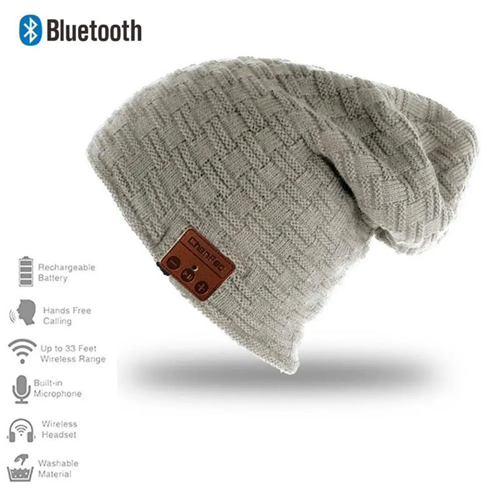 Новинка, модная Шапка-бини, беспроводная, Bluetooth, наушники, смарт-гарнитура, зимняя, уличная, Спортивная, музыкальная шапка с микрофоном - Цвет: smalllightgray