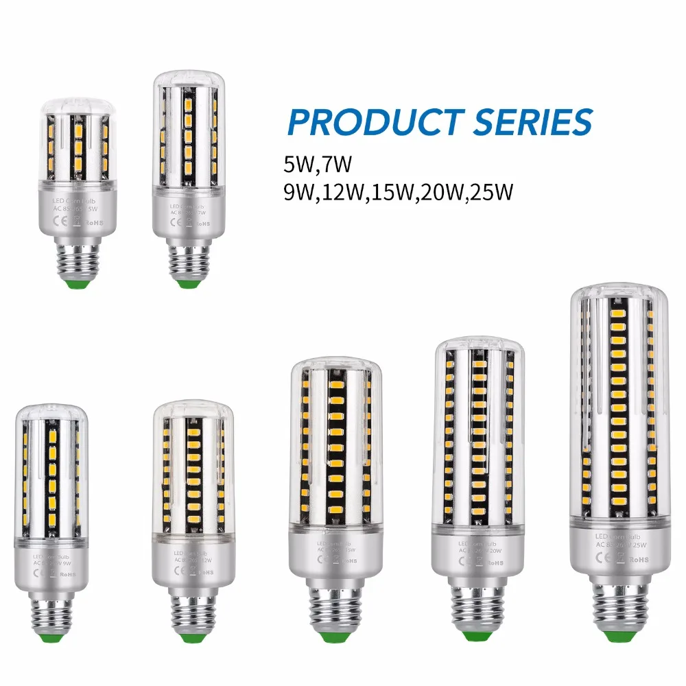 

E14 Led Corn Bulb E27 LED Lamp 220V 24 36 42 54 60 78 96leds Lampada Led 5W 7W 9W 12W 15W 18W 20W Home Lighting No Flicker 5736