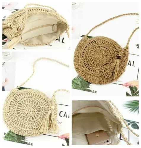 Повседневная Соломенная Сумка из ротанга Плетеный Круглый мессенджер с