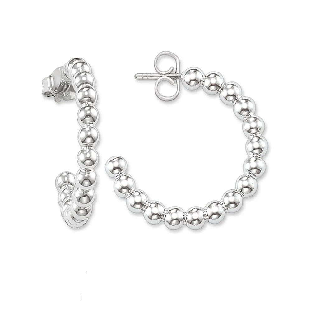 Silver Plated Round Beads Creoles Hinged Hoops Earrings Fashion Glam Earring Jewelry Creolen Earings Soul Gift for Women Girl | Украшения и