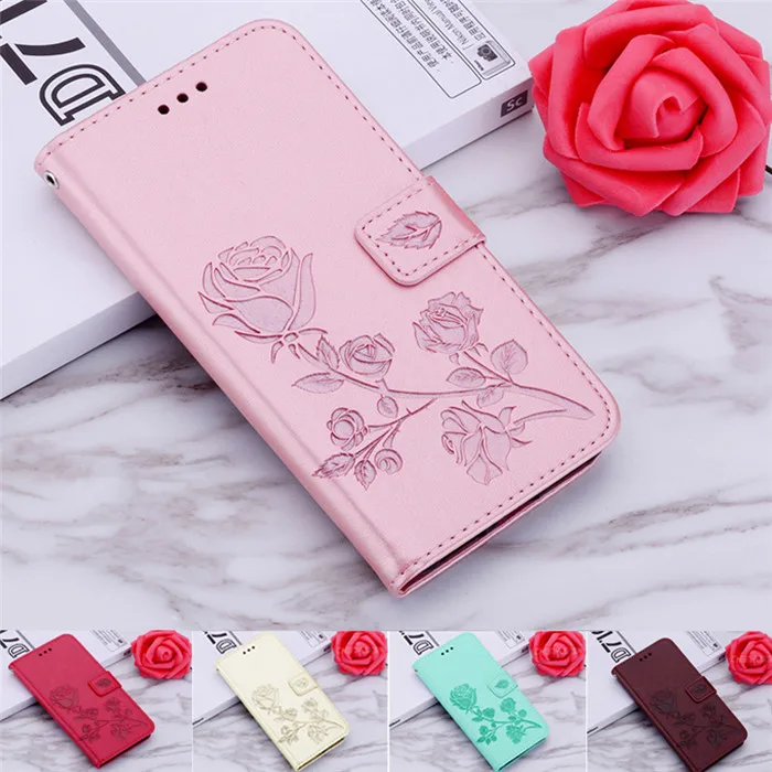 Роскошный рельефный кожаный чехол кошелек с розой для DEXP B355 книжка подставкой