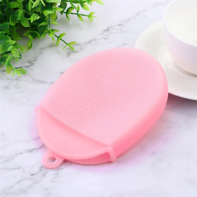 Pink Силиконовые блюдо губка для мытья, скребок Кухня очистки антибактериальное средство аксессуары Щетка для плитки для чистки чистый Кухня щетка - Цвет: Pink
