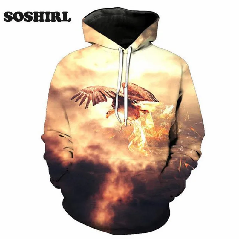 SOSHIRL 3D Толстовка с орлом Модные животные капюшоном унисекс пуловеры в стиле панк