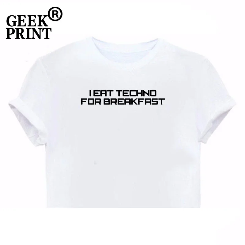 Женские топы I EAT TECHNO для завтрака футболка с принтом женские футболки