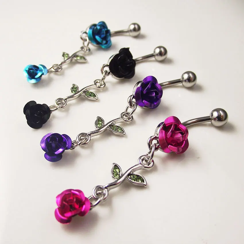 1 шт. 14г двойной цветок розы кольцо для живота хирургическая из нержавеющей стали