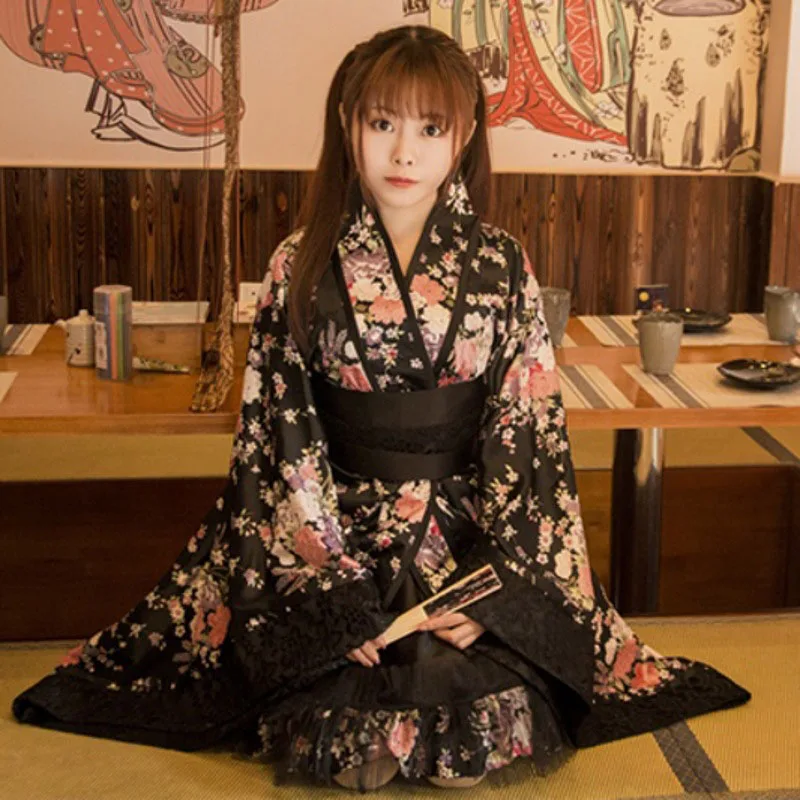 Винтажное японское кимоно нарядное платье Униформа соблазнительный костюм