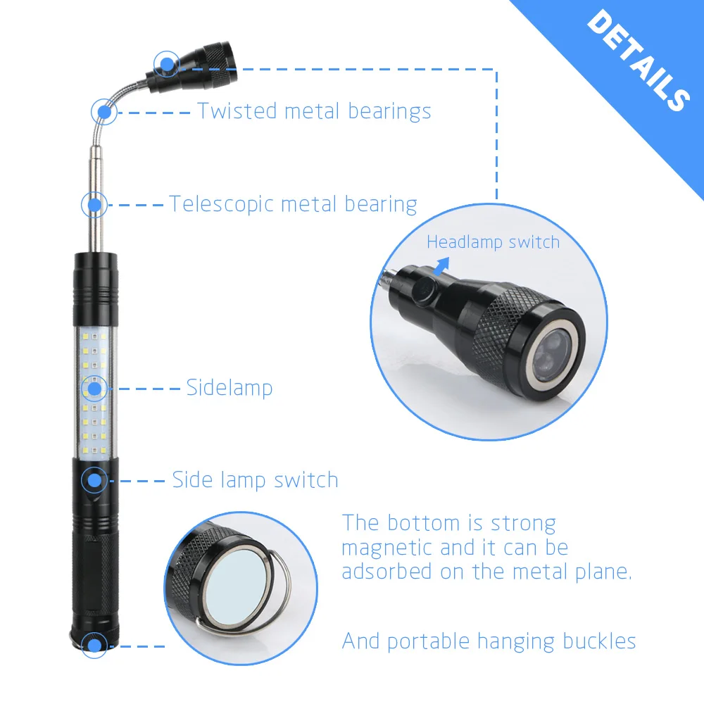 Портативный выдвижной Flexi LED с магнитом пикап авто ремонт свет фонарик Пикер
