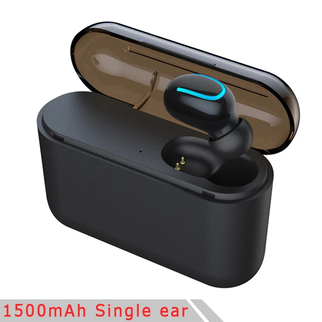 black Single ear Bluetooth 5,0 наушники TWS мини Беспроводные спортивные наушники гарнитура стерео наушники с усиленными басами с зарядным устройством 1500 мАч power bank - Цвет: black Single ear