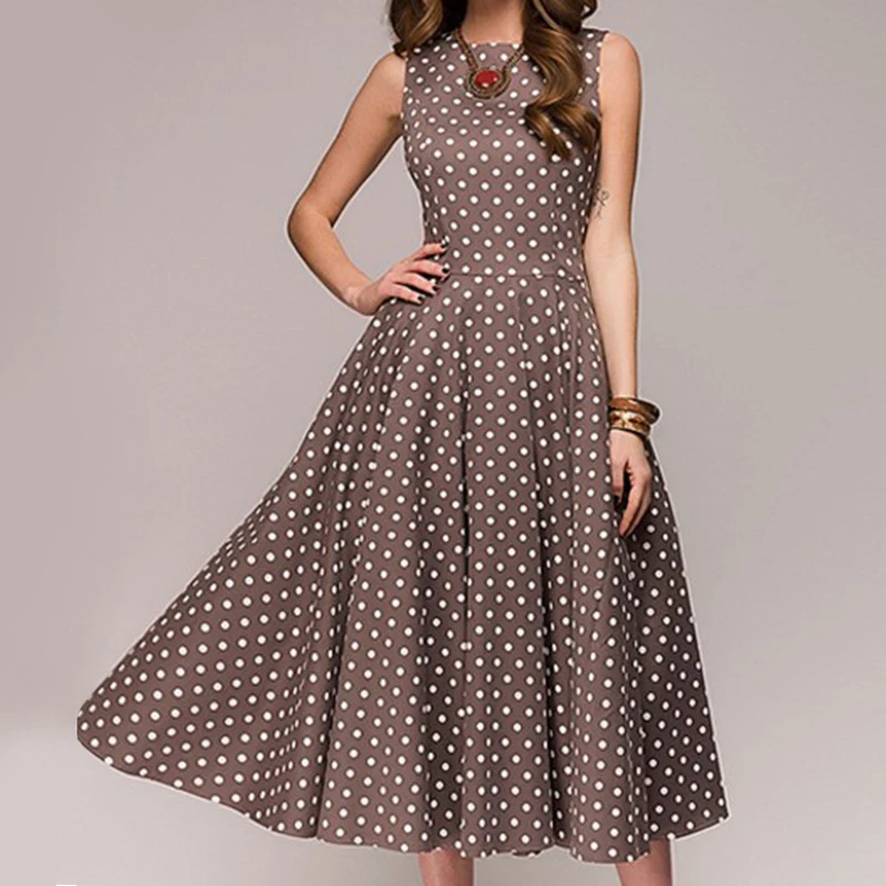 S 4XL ретро женское платье в горошек элегантное без рукавов винтажное новое летнее