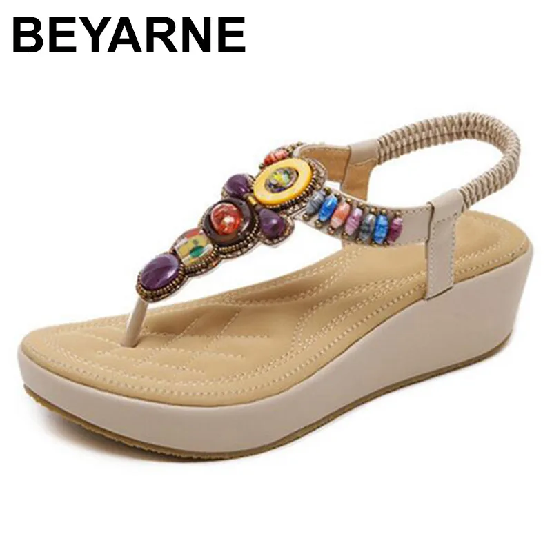 

BEYARNE platform sandals National Style Women Sandals Bohemia Flats Beaded Size Foreign Trade Shoes Summer Shoes Women shoes