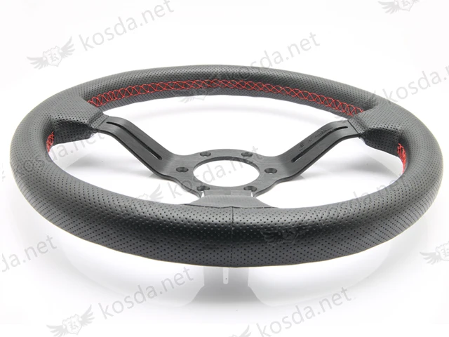 Leather black spoke Италия ND 330 мм авто гоночный глубокий кукурузный руль/классическое Дрифтинг замша рулевое колесо с кожаной оплеткой черный спиц красный Stitchi - Цвет: Leather black spoke