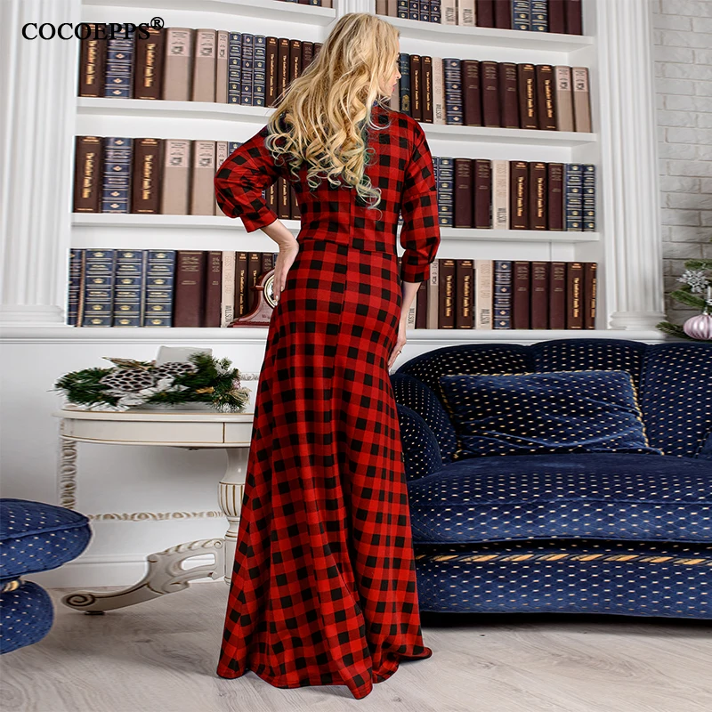 Женское длинное платье в клетку с принтом размеры до 6XL|vestidos f|vestidos fashionvestidos plus |