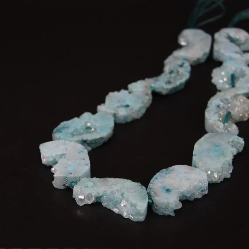 15 5 &quot/нитка синий титан натуральный кварц Жеода друга свободная форма лунная