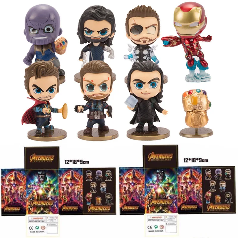 8 шт./компл. Ironman Spiderman Thanos Infinity Gauntlet Loki Bubble Head автомобильные аксессуары фигурка