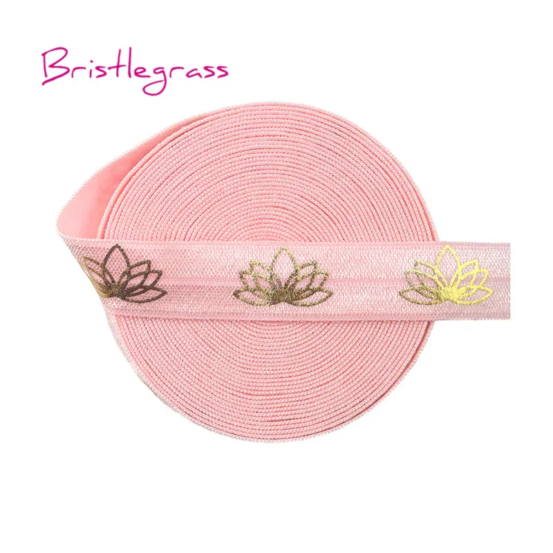 BRISTLEGRASS 5 ярдов 5/" 15 мм Золотой лотос фольга печать Блестящий складывающийся над эластичными врагами повязка из спандекса повязка на голову повязка для волос платье DIY шитье