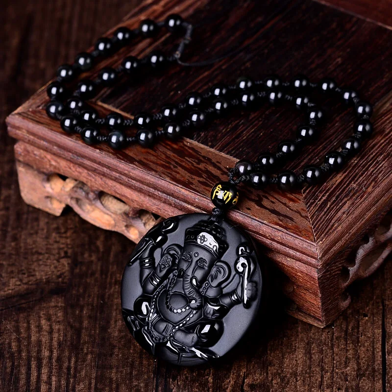 Ювелирные изделия из натурального черного обсидиана ожерелье с подвеской в виде