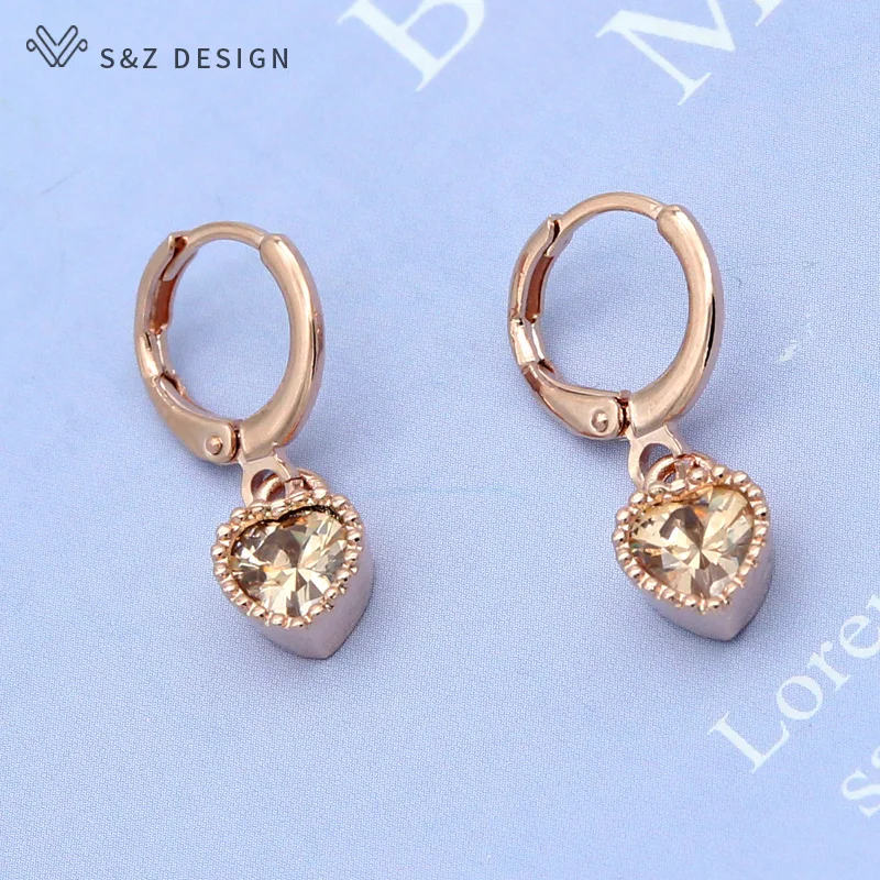 Женские серьги подвески S & Z классические из розового золота с кубическим