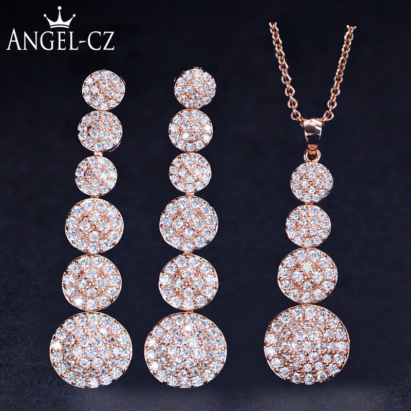 ANGELCZ Модное Длинное Ожерелье с круглым кулоном из розового золота микрозакрепкой