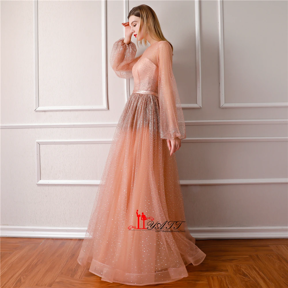 LIYATT 2018 New Collection Arrival Dusty Pink Shinny Vintage Arabic Princess Long Sleeves Formal Evening Prom Dress Women Gowns | Свадьбы и