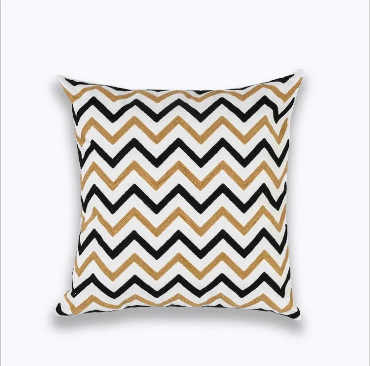 Домашний декор вышитая наволочка желтый черный геометрический холст хлопок