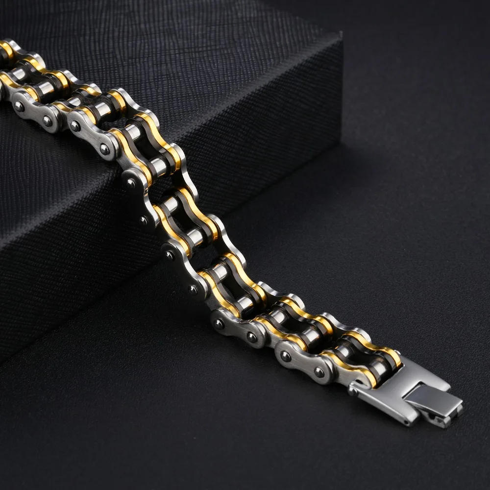 TENGYI мотоцикл браслет для мужчин черного цвета в стиле панк стали золота цепочка