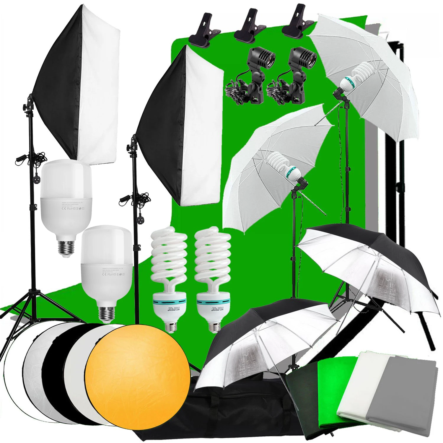 ZUOCHEN Photo Studio Softbox Umbrella Lighting Kit Background Support Stand 4 Backdrop Kit