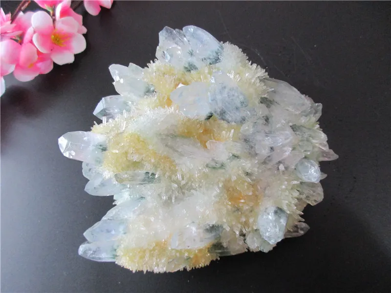 

Unique Rare Natural Yellow Crystal Cluster Skeletal Quartz Point Wand Mineral Healing Crystal Druse Vug Specimen Natural Stone