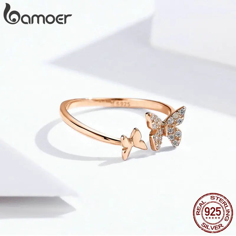 BAMOER,, 925 пробы, серебро, ослепительное, CZ, Бабочка, открытый палец, кольцо для женщин, модное, Стерлинговое Серебро, ювелирное изделие, подарок SCR087