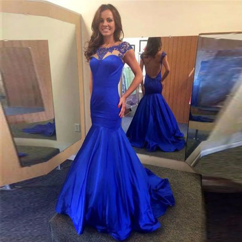 Сексуальная Спинки Royal Blue Формальное Русалка Вечернее Платье Высокое Качество