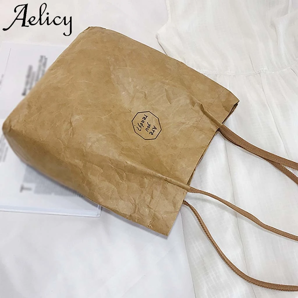 Сумка на плечо Aelicy Женская цветная с надписью в ретро стиле из крафт-бумаги