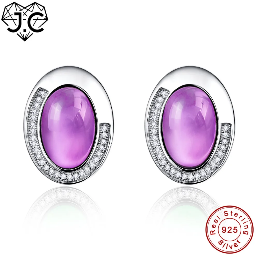 J.C For Female Oval Cut Amethyst &amp Emerald Topaz Delicate Earrings Real Solid 925 Sterling Silver Fine Jewelry Gift | Украшения и