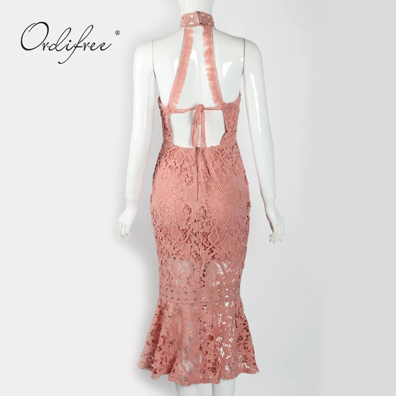 

Ordifree 2021 Summer Women Lace Mermaid Party Dress Off Shoulder Backless Sleeveless Sexy Bodycon Pencel Dress