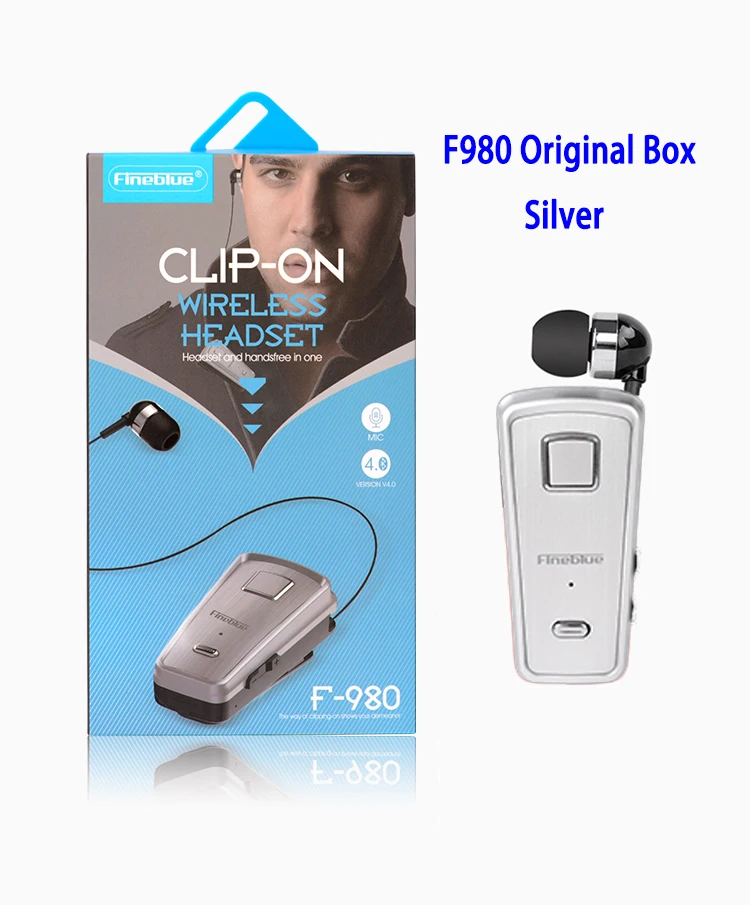 Sliver Original Box FineBlue F980 выдвижные мини беспроводные Bluetooth наушники гарнитура стерео зажим для наушников микрофон телефонный звонок портативный - Цвет: Sliver Original Box