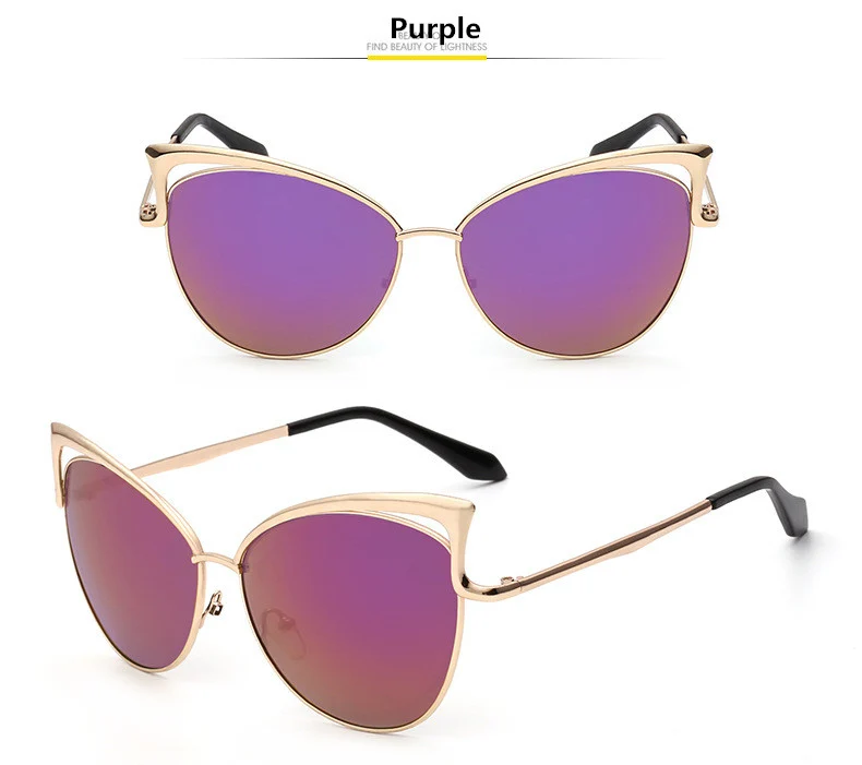 HJYBBSN винтажные кошачий глаз солнцезащитные очки женские Ray Bann роскошный бренд Desiner ретро градиент солнцезащитные очки металлическая оправа Oculos Gafas UV400 - Цвет линз: Purple