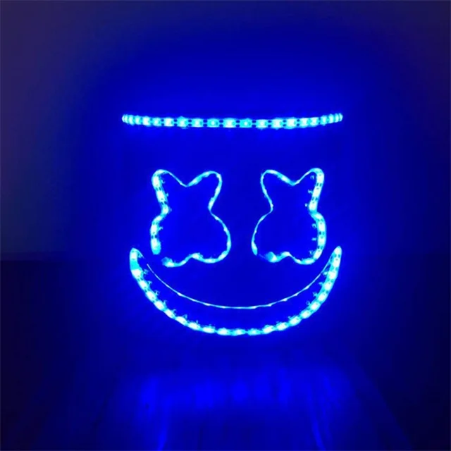 Blue Led Мульти MarshMello маска диджея Tiesto светодиодный светильник шлем на всю голову Хэллоуин косплей пвх EVA Вечерние Маски - Цвет: Blue Led