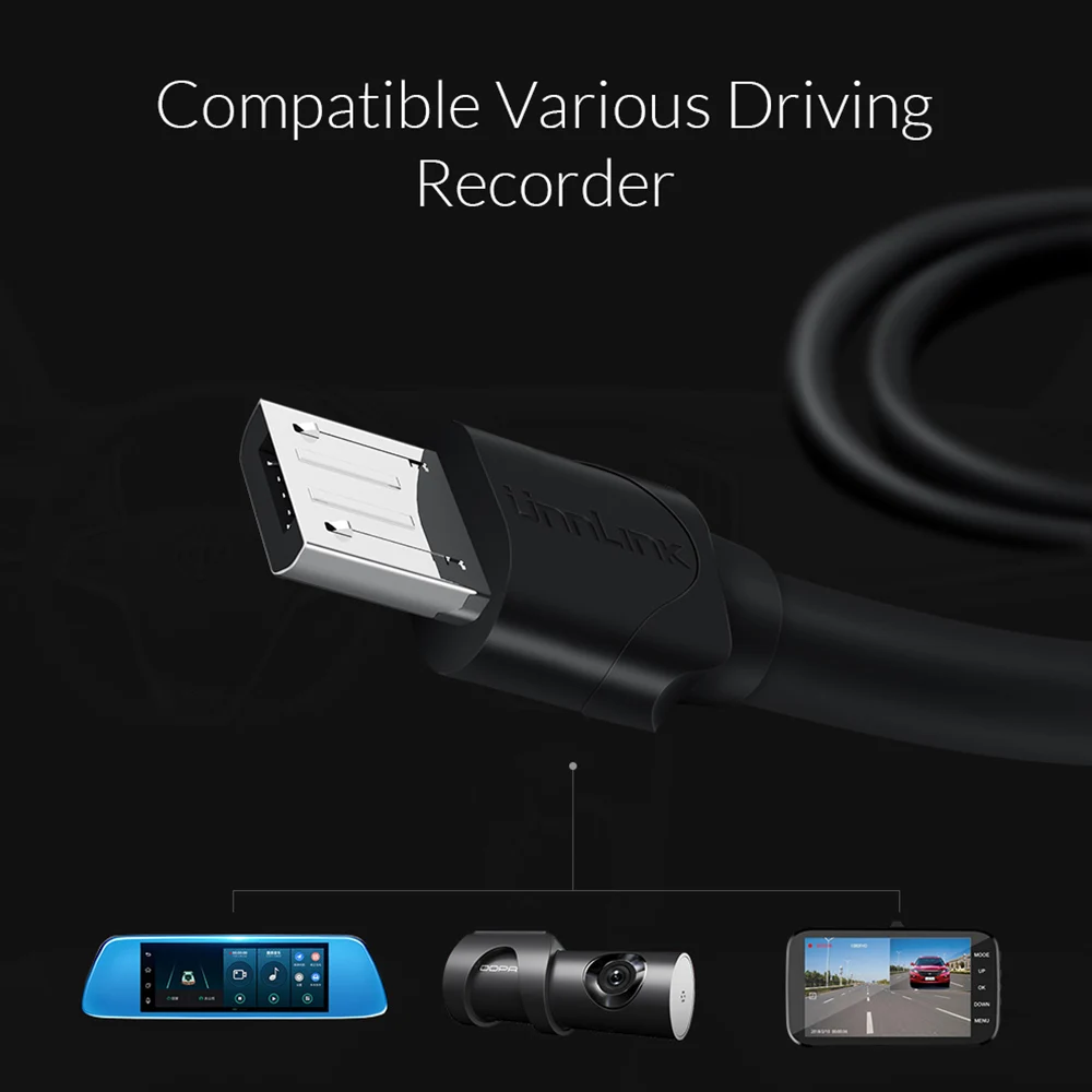 Unnlink Micro USB кабель питания 3,5 м DC 5 В 2A медный провод Кабель питания Шнур для автомобиля dvr камера gps регистратор вождения