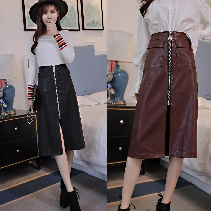 Длинная юбка Для женщин 2018 новый на молнии Зимняя с двойными карманами цвет