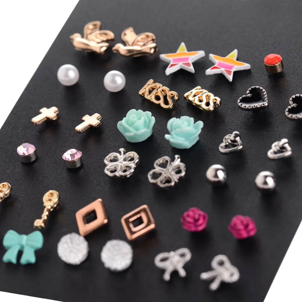 Оптовая продажа модные аксессуары недорогие серьги гвоздики 18 штук смешанные