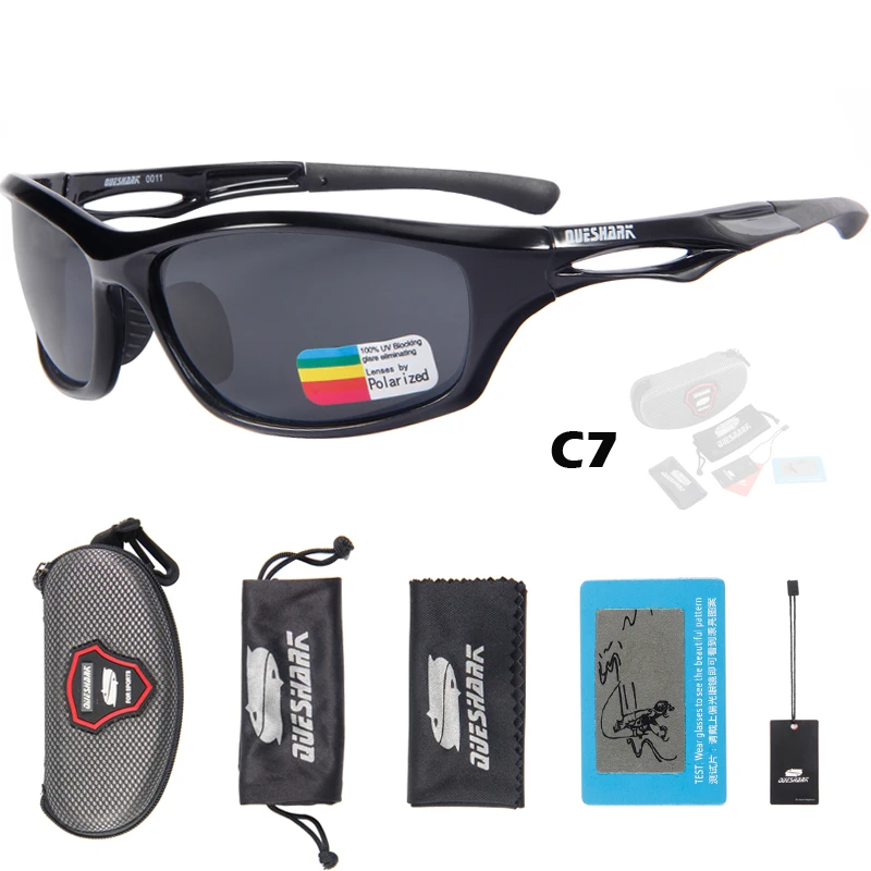 C7 Queshark TR90 UV400 HD мужские и женские поляризованные солнцезащитные очки для велоспорта, спортивные очки для велосипеда, очки для альпинизма, пешего туризма, рыбалки - Цвет: C7