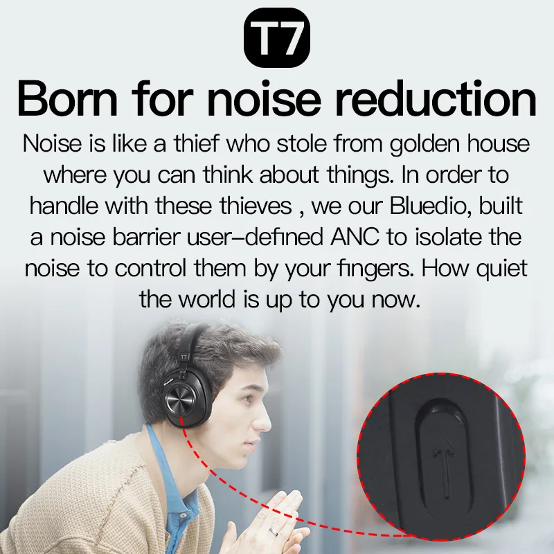 bluedio t7 wireless headset bluetooth headphones anc bluetooth 5 0 hifi sound with 57mm loudspeaker face recognition for phone free global shipping
