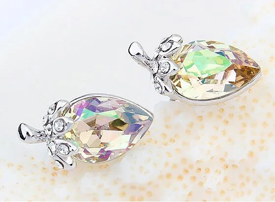 Простые OL стильные серьги гвоздики с настоящими кристаллами Swarovski белого золота