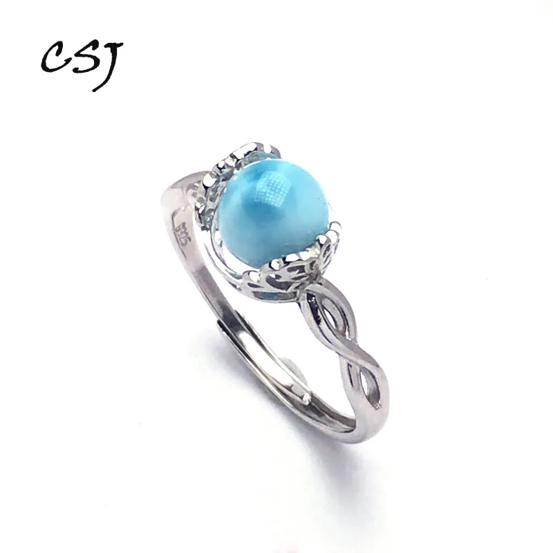 blue Larimar CSJ, хорошее ювелирное изделие, Стерлинговое Серебро 925 пробы, Натуральный Синий Ларимар, Круглый Круг 7~ 8 мм, кольца для свадьбы, помолвки, вечерние, для женщин, девушек, подарочная коробка - Цвет камня: blue Larimar