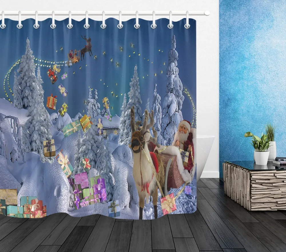 72 &quotРождество ванная комната водонепроницаемая ткань занавеска для душа 12
