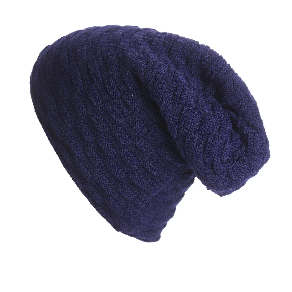 Navy Осень и зима унисекс плюс бархатная Толстая вязаная шапка Skullies Beanies Мужская и женская уличная теплая полосатая Кепка в клетку Z178 - Цвет: Navy