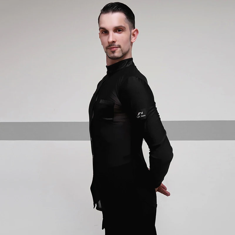 Мужские топы для латиноамериканских танцев черная одежда с длинным рукавом