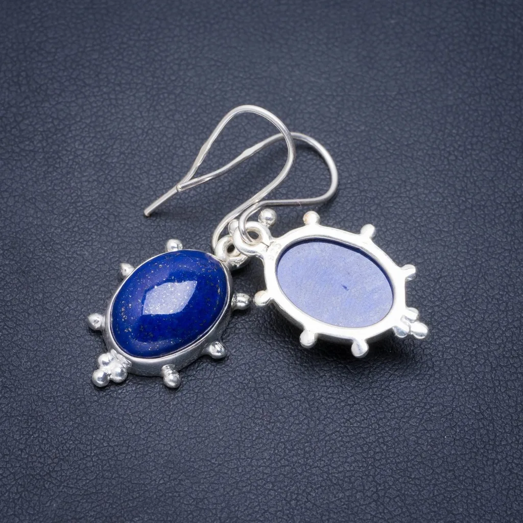 

Natural Lapis Lazuli Handmade Unique 925 Sterling Silver Earrings 1.5" A1347