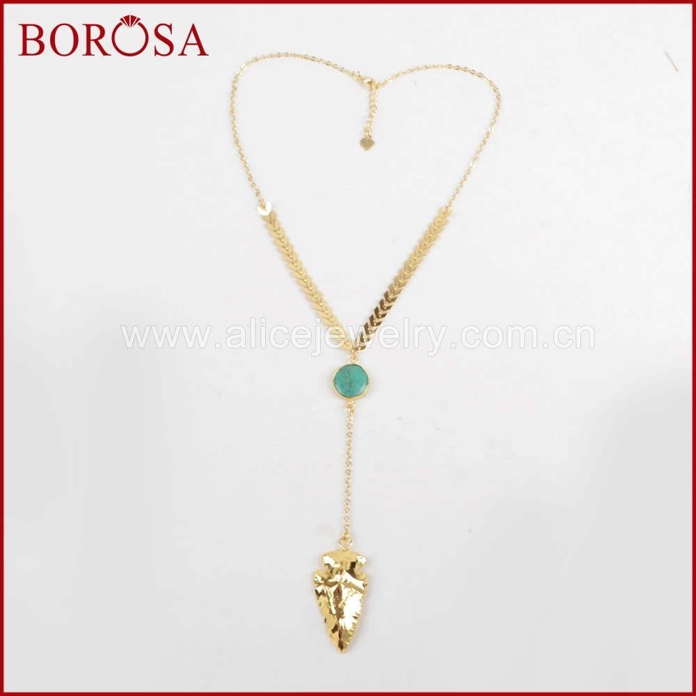 Borosa золото Цвет колье круглый 100% натуральный голубой Howlite и Arrowhead Натуральный