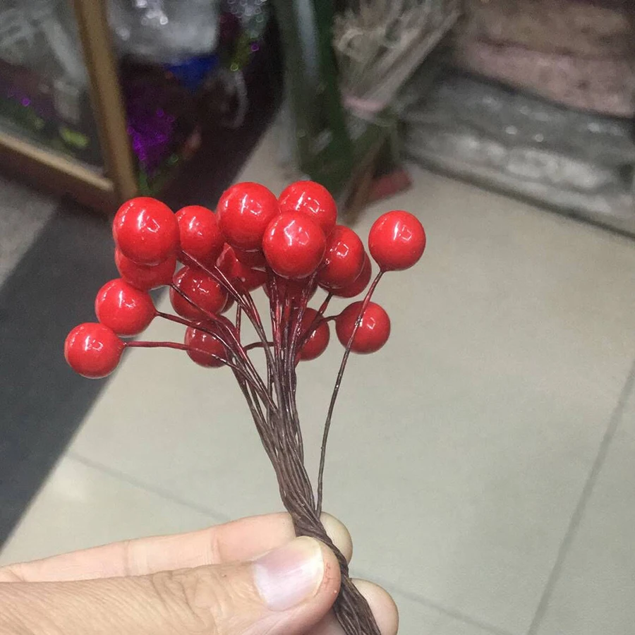 Красные мини искусственные фрукты, вишня, тычинки, подарки на год, Рождество, кулон в виде дерева, украшения, ягоды