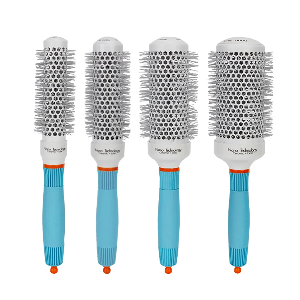 

2021New Professional Round Blue Hair Brush Ceramic Ion Hairbrush Comb Fashion Salon Hair Styling Tools